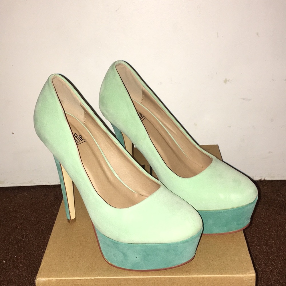 Truffle colorblock platform heels